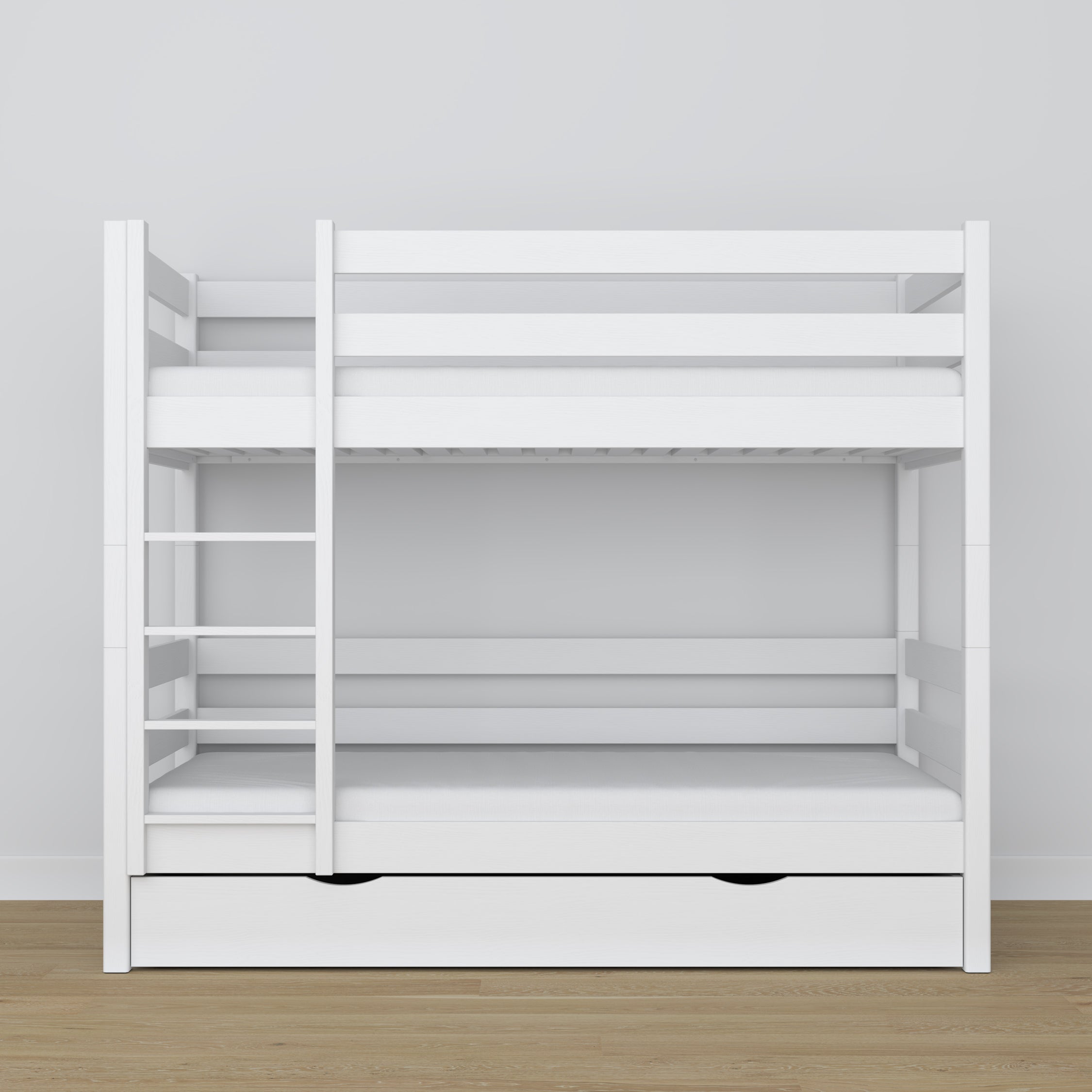 White Wooden Bunk Bed – Ladder and Joint Details, Children’s Room