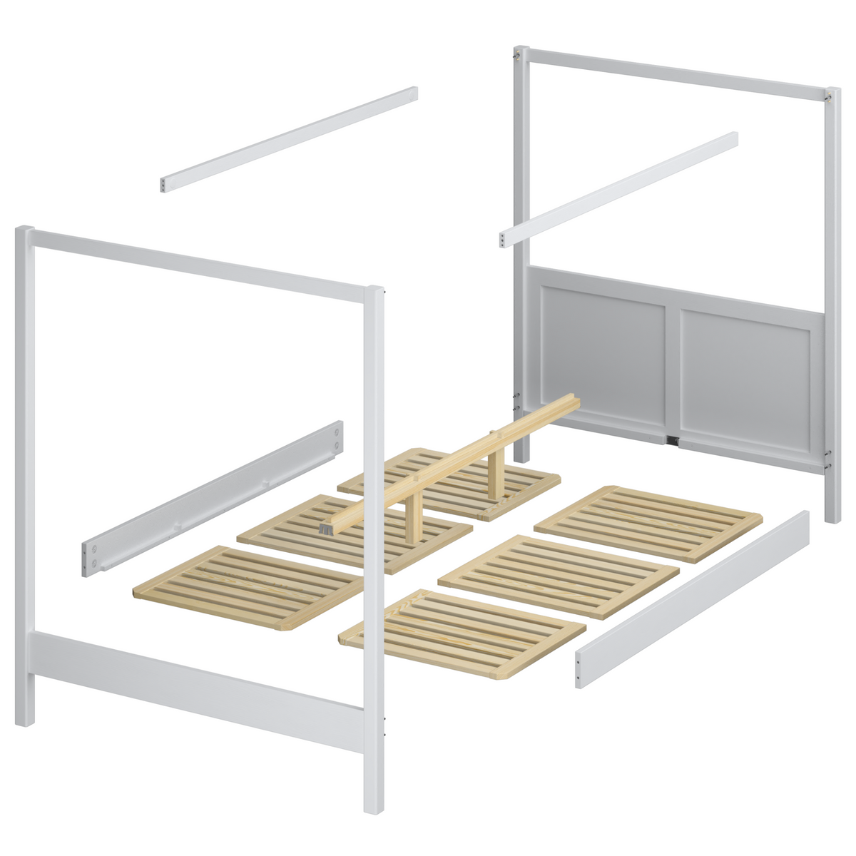 Wooden canopy bed white – wood details, premium quality, Nizio