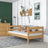 Letto divano in legno pino naturale – vista laterale, volume del mobile del mobile e proporzioni del mobile