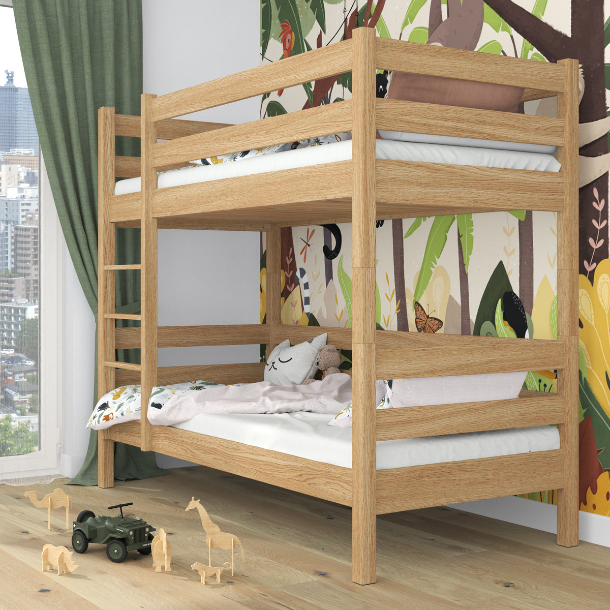 Oak Bunk Bed Natural Oak – Two Sleeping Areas in One, Safe Construction