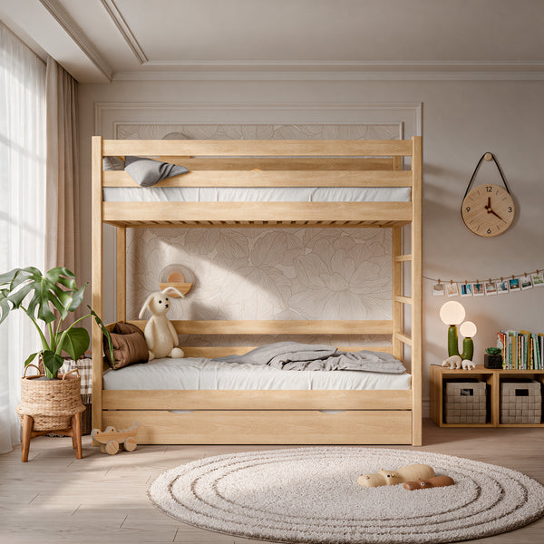 Letto a castello in rovere con cassetto per materasso N03 rovere naturale
