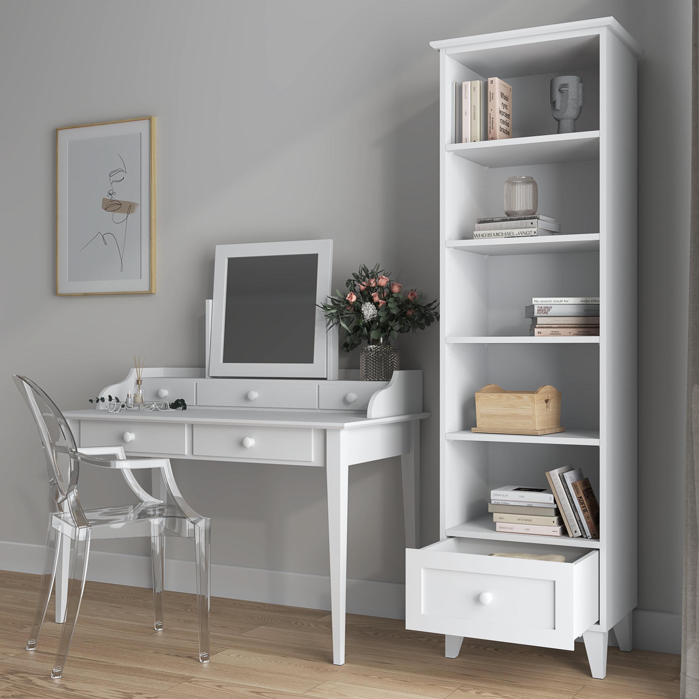 Scaffale in legno 1S 57 Scandi bianco