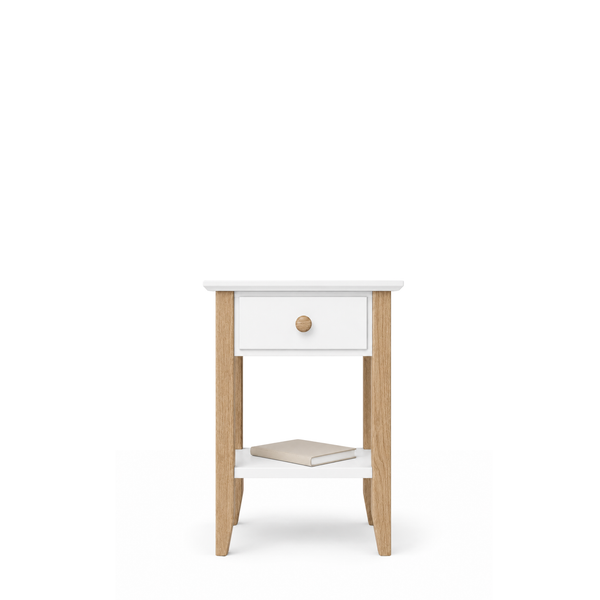 Comodino in legno 1S N01 Scandi bianco / rovere naturale