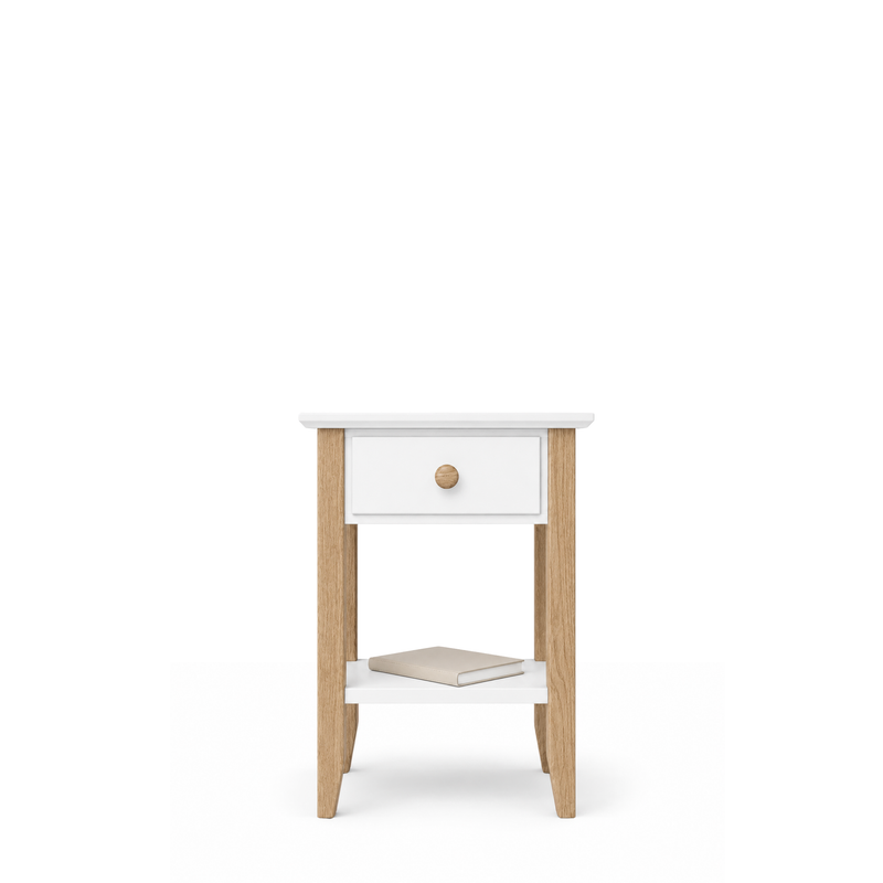 Comodino in legno 1S N01 Scandi bianco / rovere naturale