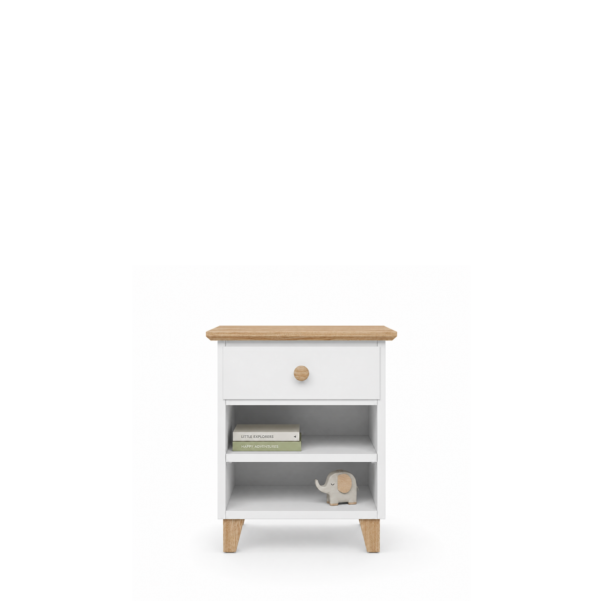 Comodino in legno 1S N02 Scandi bianco / rovere naturale