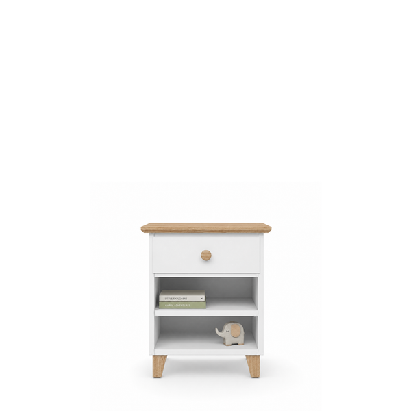 Comodino in legno 1S N02 Scandi bianco / rovere naturale