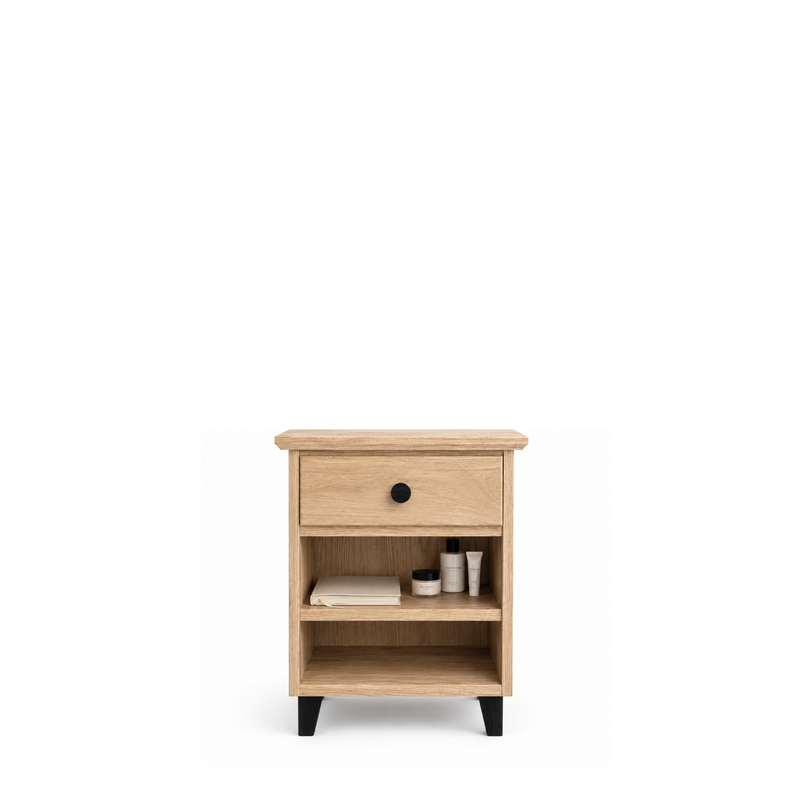 Comodino in rovere 1C N02 Scandi rovere naturale / nero
