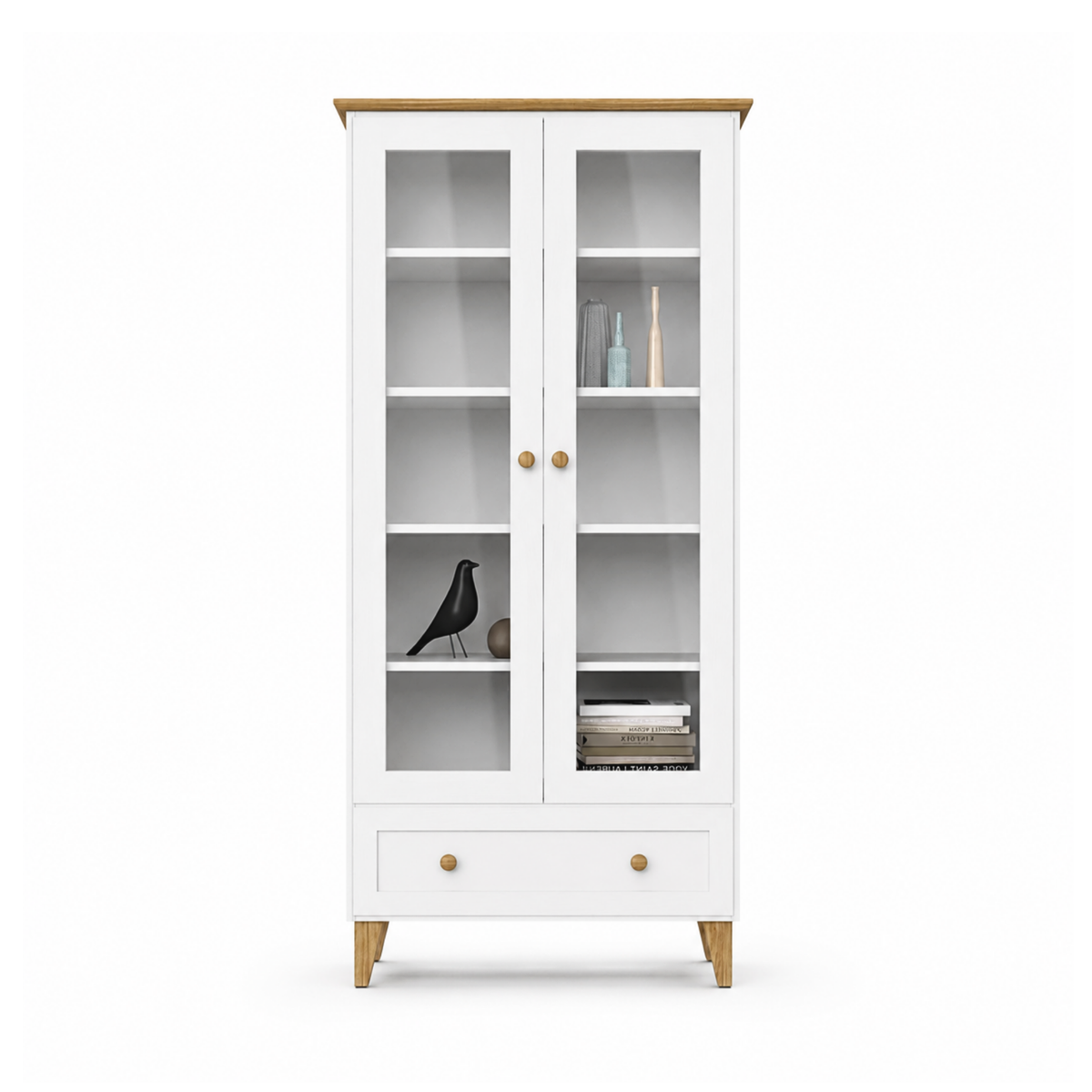 Vetrina in legno 1S 90 Scandi bianco / rovere naturale